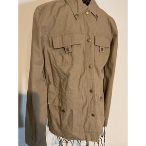 Ann Taylor LOFT Womens Tan Khaki Cotton Utility Field Jacket Size M Snap Front